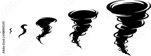 set of Dynamic swirls illustrate the evolution of a cyclone in a dramatic weather phenomenon depiction
, vector set