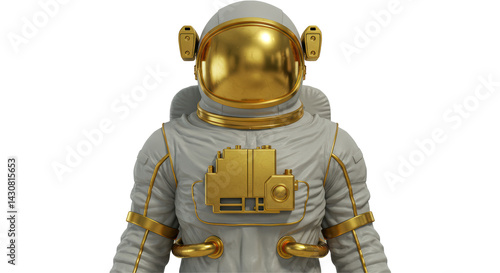 Fototapeta Naklejka Na Ścianę i Meble -  Isolated Golden Astronaut Cosmonaut Spacesuit Detailed