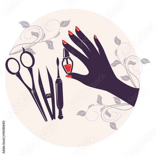 manicure accessories hand with red varnish nail care