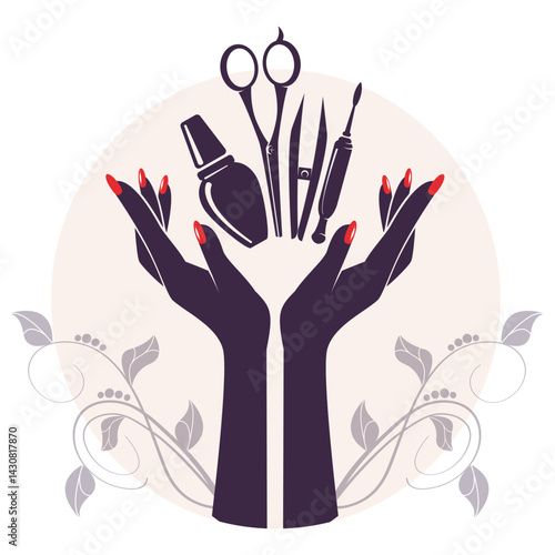 manicure accessories silhouette of hands with red polish nail care vector image