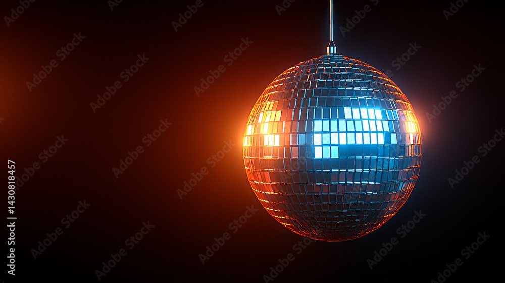 Obraz premium shimmering disco ball reflecting colorful lights in dark setting creates vibrant atmosphere