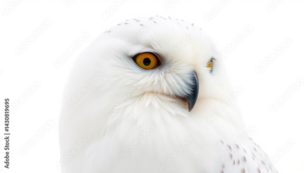 Obraz premium Close Up Portrait of Snowy Owl Against White Background