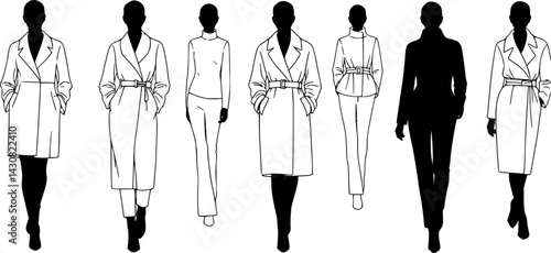 Stylish silhouettes showcasing modern fashion designs at a runway presentation during evening hours
