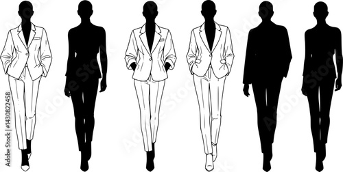 Stylish silhouettes showcasing modern fashion designs at a runway presentation during evening hours
