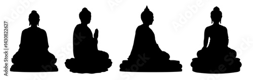 Set of silhouette of a sitting buddha statue - vector illustration