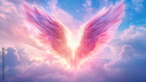 Pink and Purple Angel Wings in a Heavenly Sky