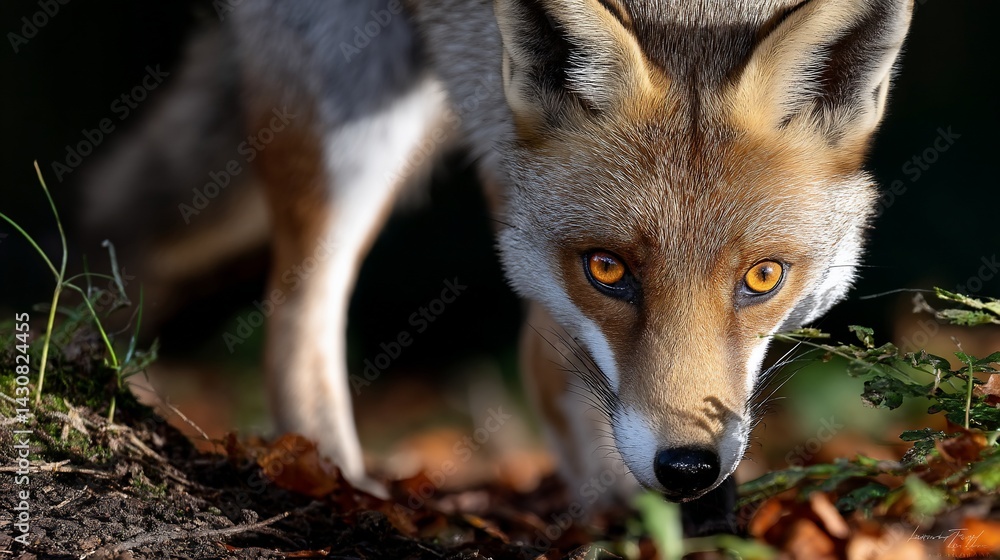 Obraz premium Close-up of a red fox hunting