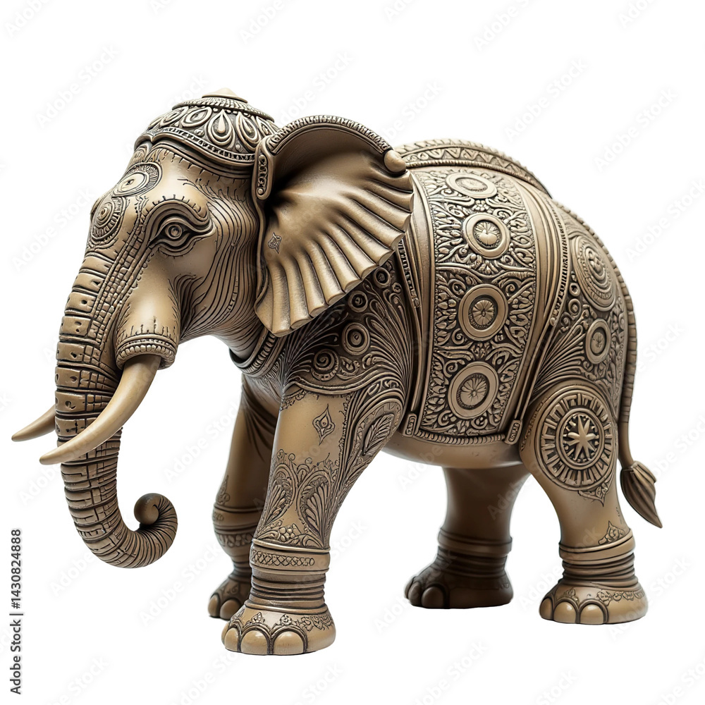 Fototapeta premium Indian Elephant Sculpture with Intricate Details on Transparent Background