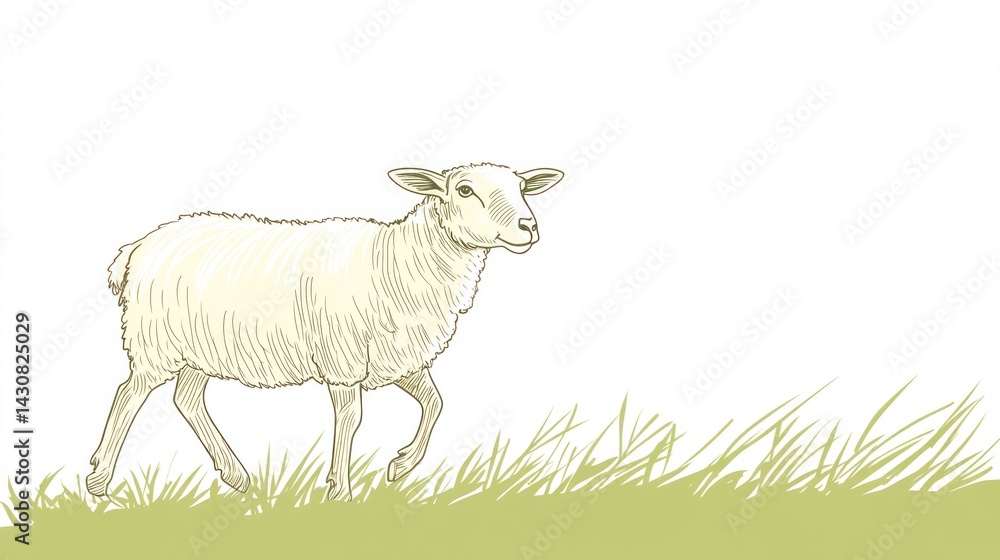 Fototapeta premium Cute sheep grazing in a field