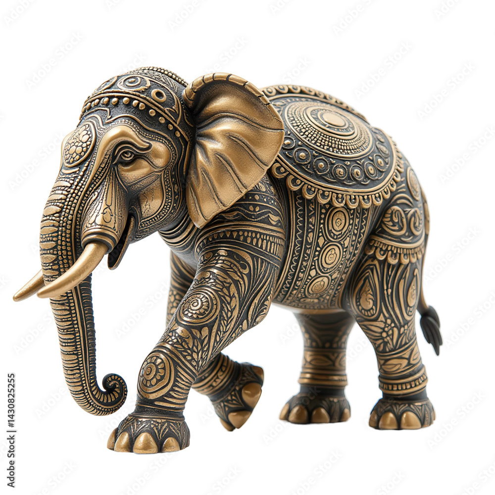 Fototapeta premium Indian Elephant Sculpture with Intricate Details on Transparent Background