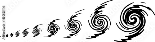 set of Dynamic swirls illustrate the evolution of a cyclone in a dramatic weather phenomenon depiction
, vector set