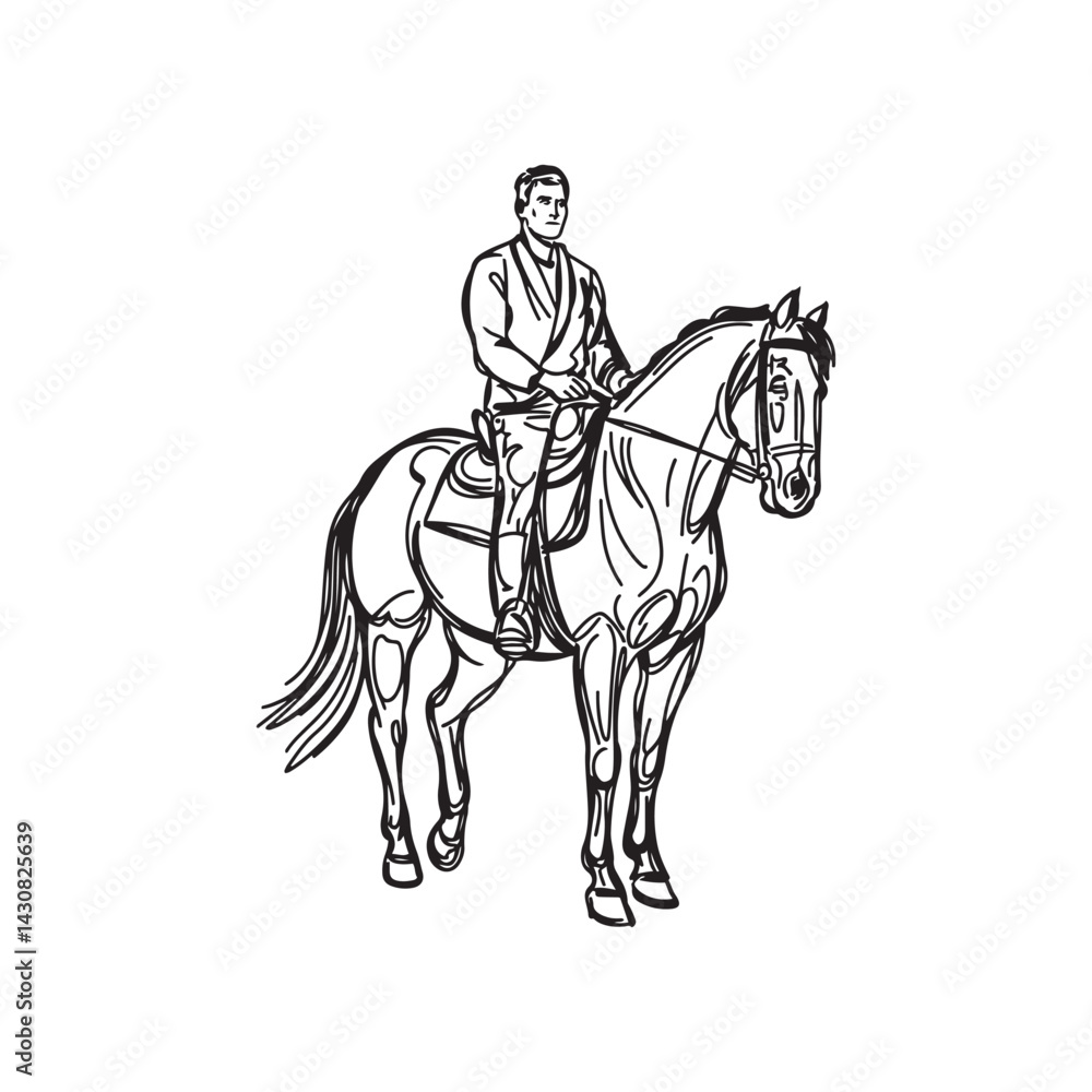 Fototapeta premium Man Horse Riding Silhouette - Minimalist Line Sketch - man horse riding silhouette - man horse riding vector - man horse riding doodle - horse riding illustration - man horse riding line art