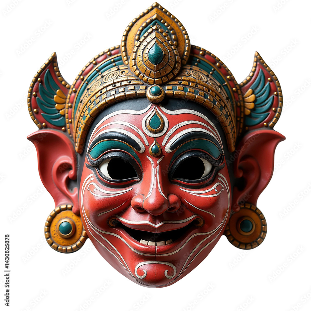 Naklejka premium Indian Kathakali Dancer Mask on Transparent Background
