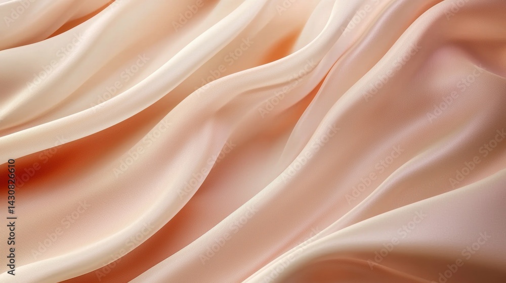 Fototapeta premium Soft Peach Satin Fabric Draped in Waves and Curves for Textures