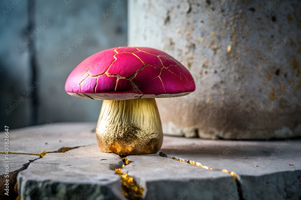 Skintight Inspired Red Mushroom on Cracked Stone – Artistic Fungi Photography
