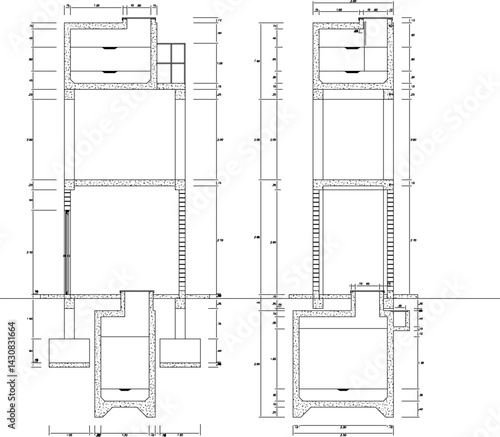 vector illustration silhouette sketch design detail of water tank with concrete construction for water distribution to the surrounding area.
