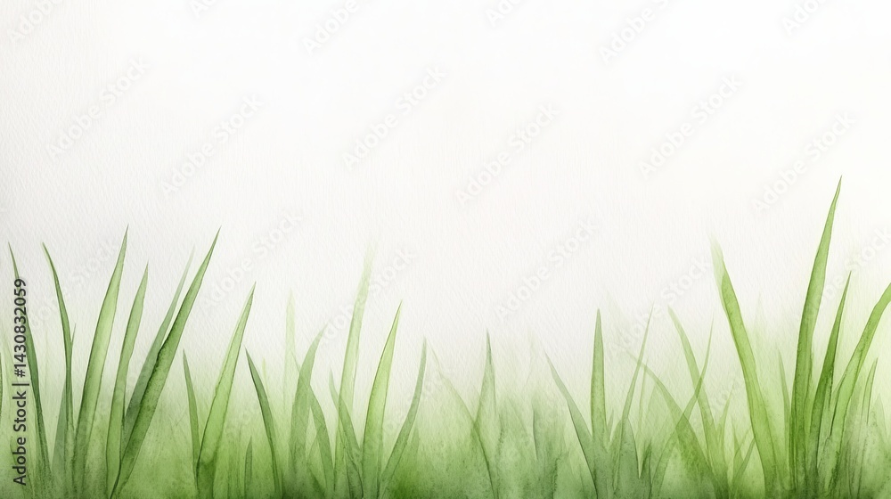 Fototapeta premium Watercolor Painting of Lush Green Grass Blades on White Background Ideal for Spring Summer Nature Designs