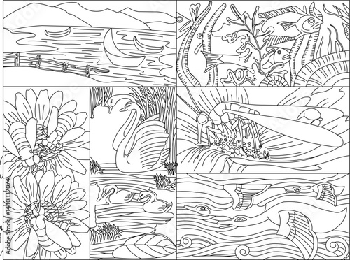 vector illustration silhouette sketch design decoration background painting natural scenery 