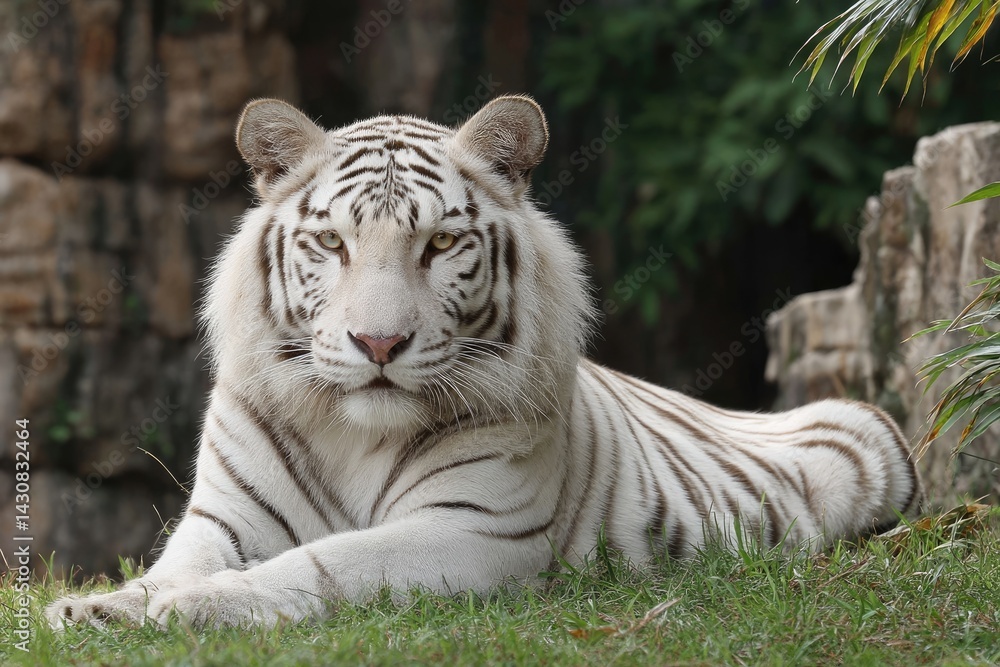 Fototapeta premium White tiger in the grass
