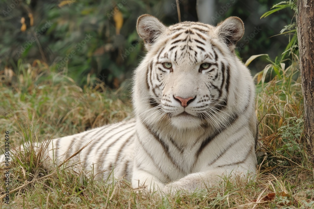 Fototapeta premium White tiger in the grass