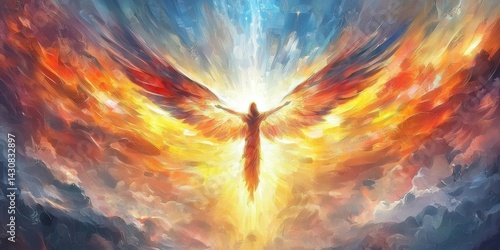 A radiant angel soaring through the heavenly skies.
