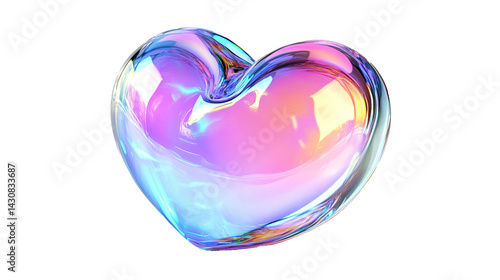 Cute shiny 3D heart shape isolated on transparent background. PNG