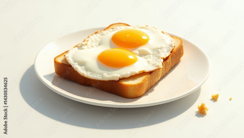 Sunny-side-up eggs with toast served hot and bright isolated on white background for breakfast meal Sunny-side-up eggs with toast served hot and bright isolated on white background for breakfast meal