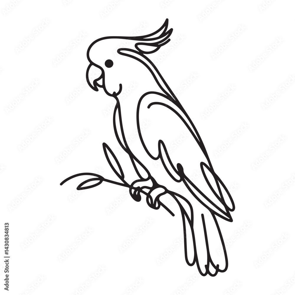 Fototapeta premium Elegant Cockatoo Line Art Vector A Simple Bird Illustration