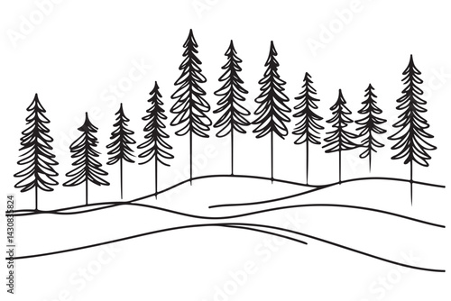 Pine Tree Forest Silhouette Single Line Drawing for Nature Art