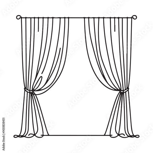Silhouette Curtains Continuous Line Drawing Window Treatment Vector Graphic