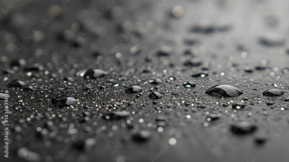 Close-up of Water Droplets on Dark Surface Close-up of Water Droplets on Dark Surface