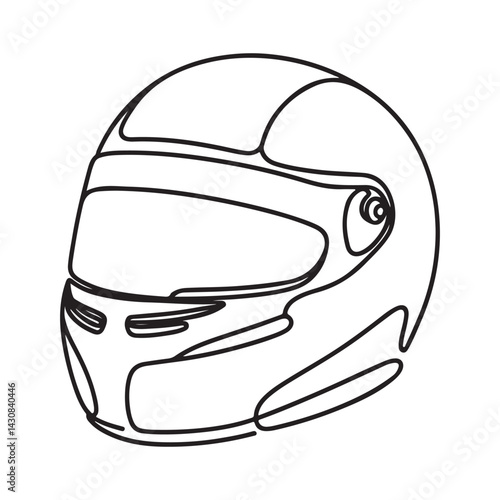 Modern racing helmet silhouette vector single line drawing artwork