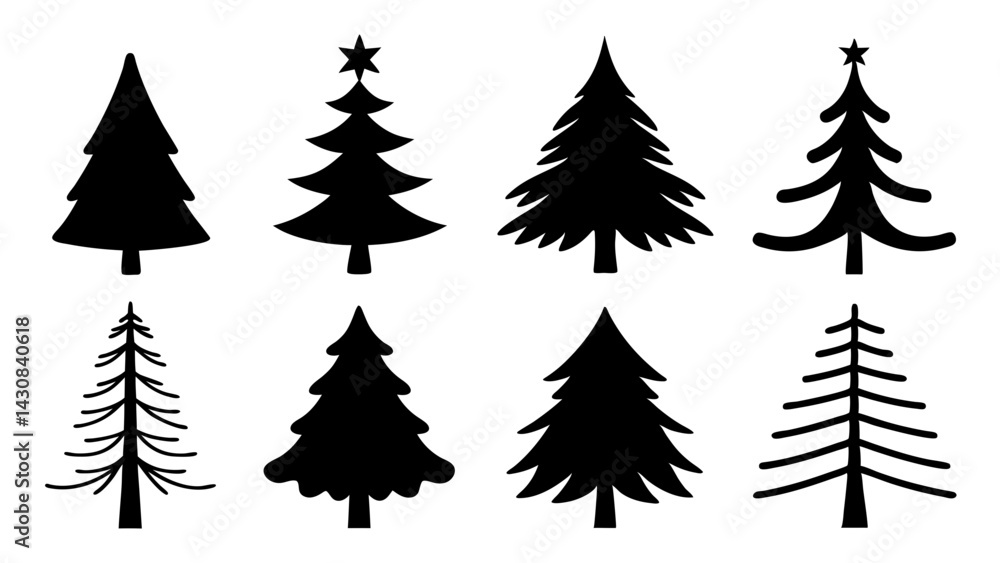 Obraz premium set of christmas tree silhouette vector on white background