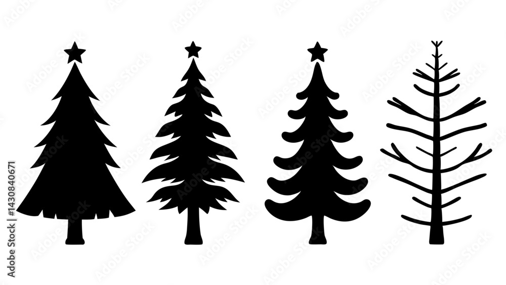 Obraz premium set of christmas tree silhouette vector on white background