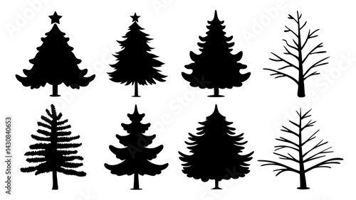set of christmas tree silhouette vector on white background