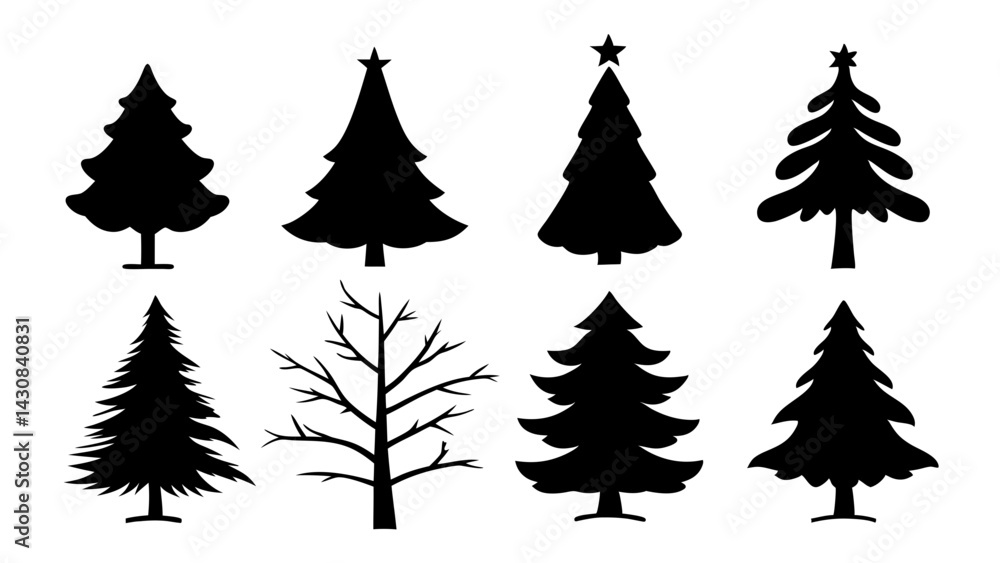 Obraz premium set of christmas tree silhouette vector on white background