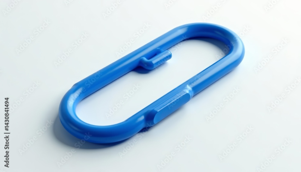 Shiny blue paperclip isolated on white backdrop with depth effects, attachment, stationery Shiny blue paperclip isolated on white backdrop with depth effects, attachment, stationery