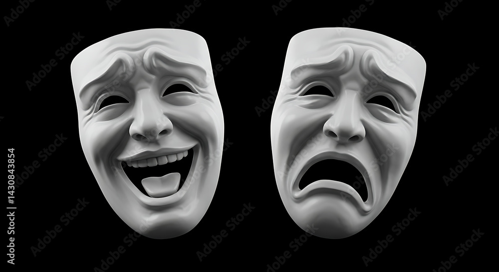 Theater masks depict joy and sorrow expressing dramatic emotions well Theater masks depict joy and sorrow expressing dramatic emotions well