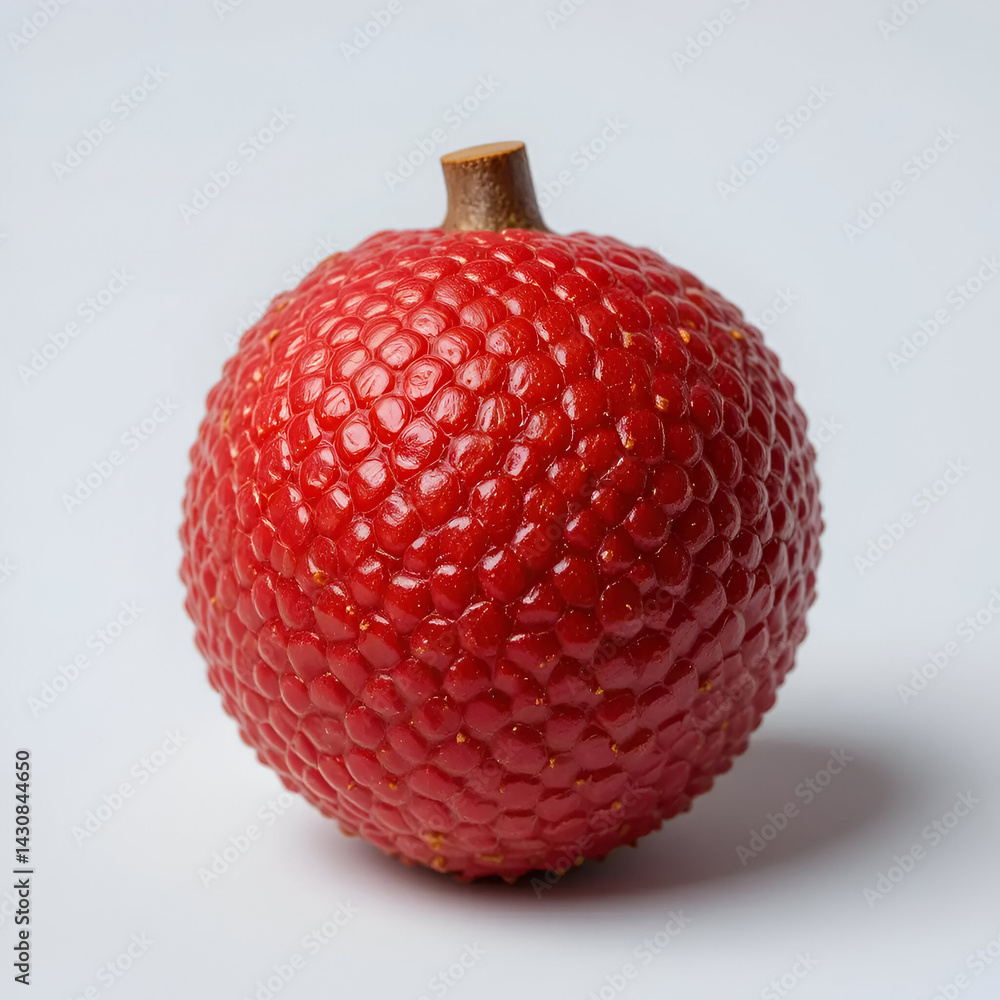 A vibrant red lychee positioned upright, full view, with smooth skin texture, intricate details showcasing tiny veins, glossy appearance, A vibrant red lychee positioned upright, full view, with smooth skin texture, intricate details showcasing tiny veins, glossy appearance,