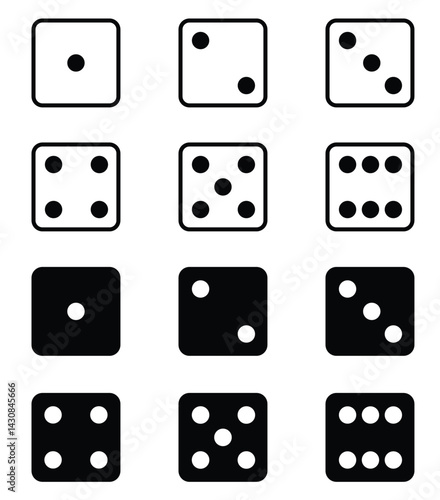 set of six sides dice face icon set. gaming dice. playing cubes rolling dice vector sign. ludo game icon set.  dice for casino gambling icon for apps, ui and websites. vector illustration