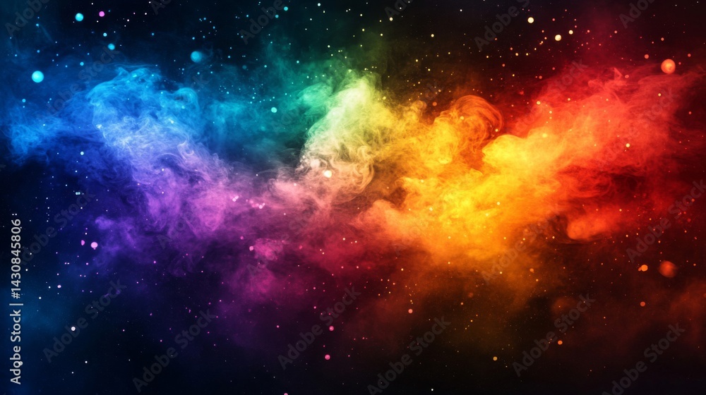 Vibrant Rainbow Nebula in Dark Cosmic Space Vibrant Rainbow Nebula in Dark Cosmic Space