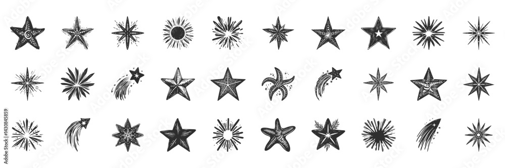 Obraz premium Star And Burst Design Silhouette Set. Celestial And Cosmic Elements For Decoration. Isolated Vector Illustration Collection
