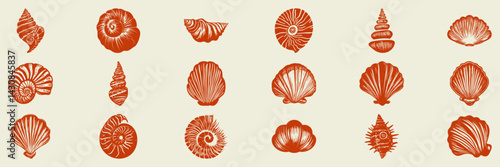 Seashell Silhouettes Collection. Marine Life And Beach Decor Elements Isolated Vector Illustration Set