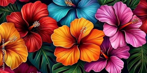 Wallpaper Mural Vibrant hibiscus floral pattern for artistic decoration. Torontodigital.ca