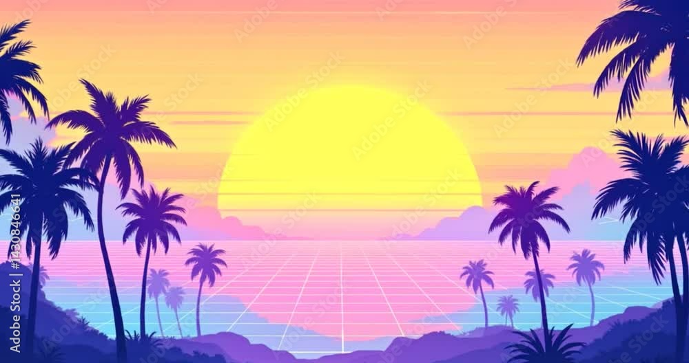 aporwave Sunset with Animated Gradient Sky aporwave Sunset with Animated Gradient Sky