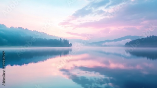 Wallpaper Mural Misty Mountain Lake at Sunrise: A Serene Landscape Torontodigital.ca
