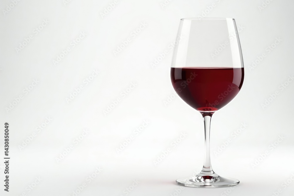 Single red wine glass on white, elegant setting , clean, dark Single red wine glass on white, elegant setting , clean, dark