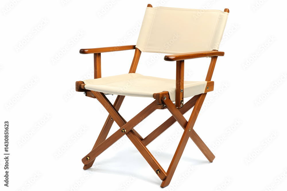 Wooden Framed Directors Chair with Canvas Seat on White Backdrop Wooden Framed Directors Chair with Canvas Seat on White Backdrop