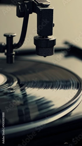 Wallpaper Mural Stylish black vinyl record spinning under turntable needle, close-up of retro music playback, analog audio concept and nostalgic vintage sound moment Torontodigital.ca