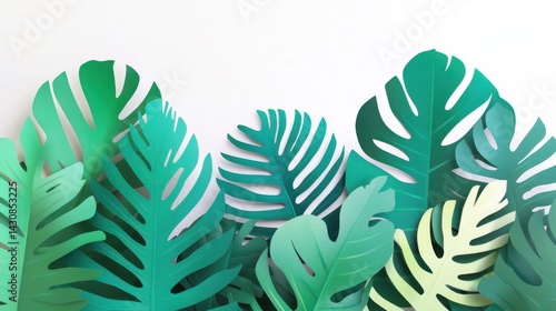 Obraz na płótnie cutout-style tropical leaves in various shades of green layered against a plain white background w salonie